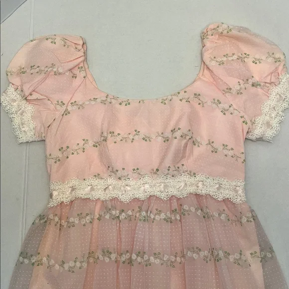 VINTAGE WOMENS REGENCY SWISS DOT LONG MAXI DRESS WITH PUFF SLEEVES SMALL - Picture 8 of 17